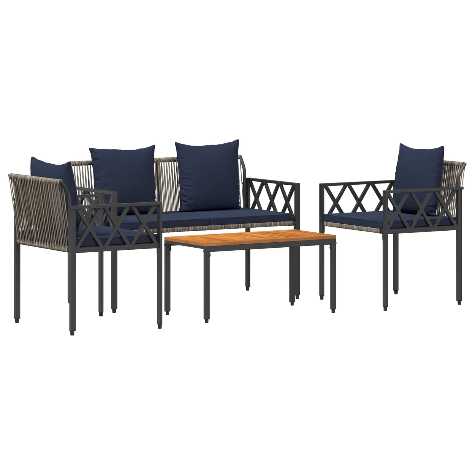 Set Mobili da Esterno 4 pcs Grigio e Blu Navy polyrattan | homemem39