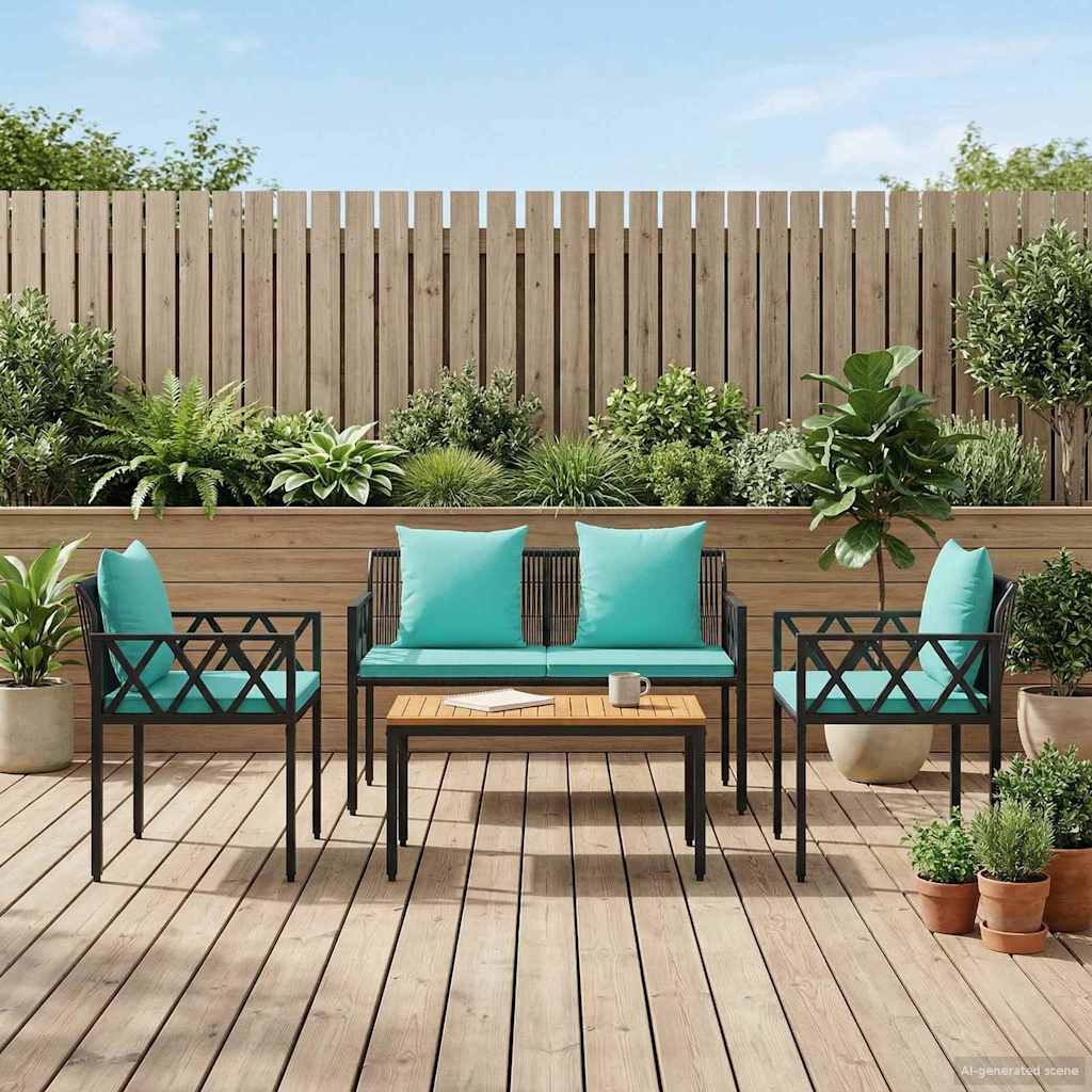 Set Mobili da Esterno 4 pcs Nero e Turchese polyrattan | homemem39
