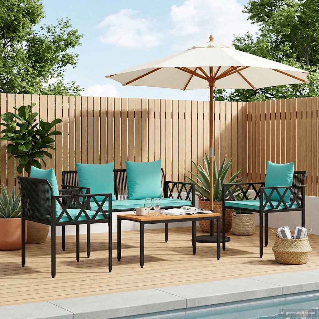 Set Mobili da Esterno 4 pcs Nero e Turchese polyrattan | homemem39
