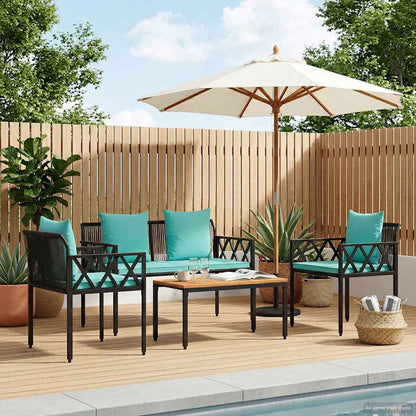 Set Mobili da Esterno 4 pcs Nero e Turchese polyrattan | homemem39
