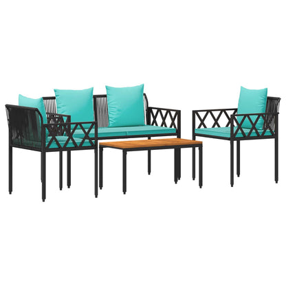 Set Mobili da Esterno 4 pcs Nero e Turchese polyrattan | homemem39