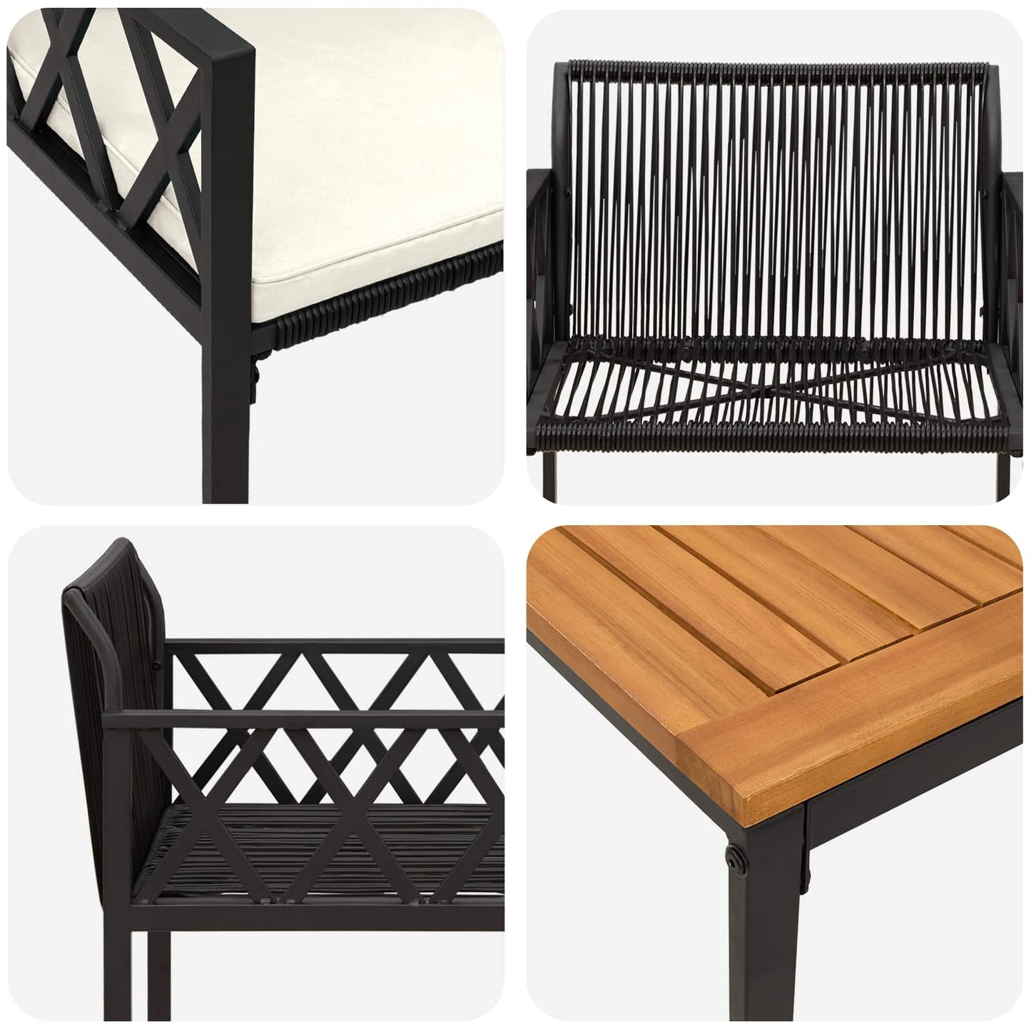 Set Mobili da Esterno 3 pcs Nero e Bianco Crema polyrattan | homemem39