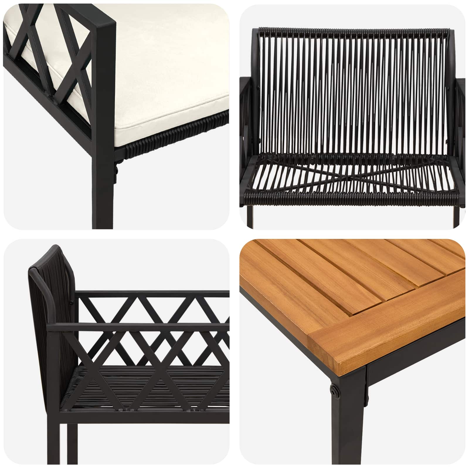 Set Mobili da Esterno 3 pcs Nero e Bianco Crema polyrattan | homemem39