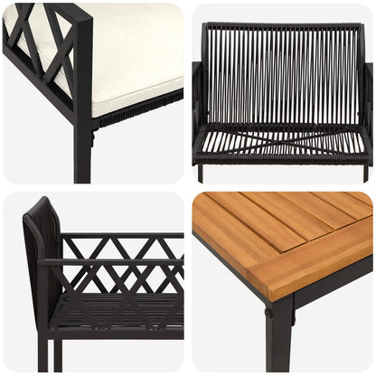 Set Mobili da Esterno 3 pcs Nero e Bianco Crema polyrattan | homemem39