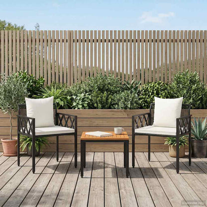 Set Mobili da Esterno 3 pcs Nero e Bianco Crema polyrattan | homemem39