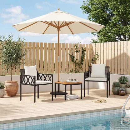 Set Mobili da Esterno 3 pcs Nero e Bianco Crema polyrattan | homemem39