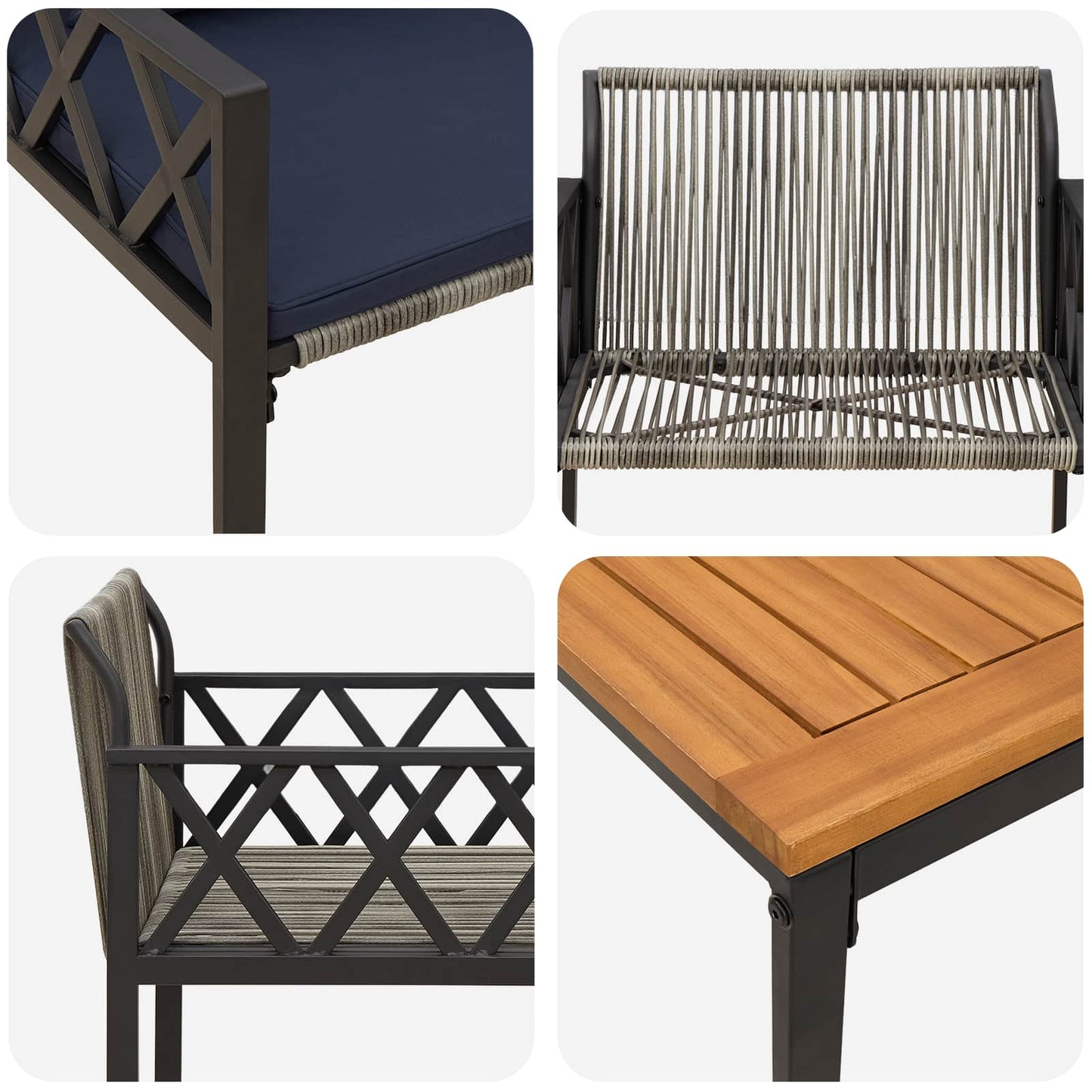 Set Mobili da Esterno 3 pcs Grigio e Blu Navy polyrattan | homemem39