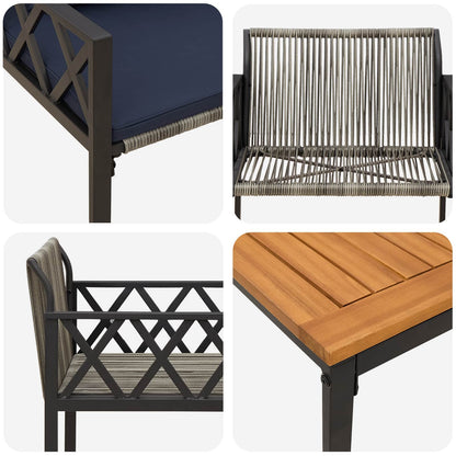 Set Mobili da Esterno 3 pcs Grigio e Blu Navy polyrattan | homemem39