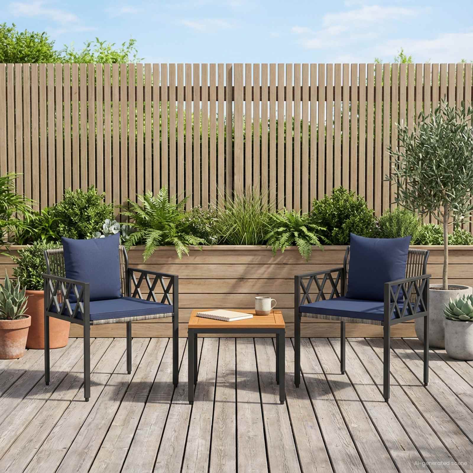 Set Mobili da Esterno 3 pcs Grigio e Blu Navy polyrattan | homemem39