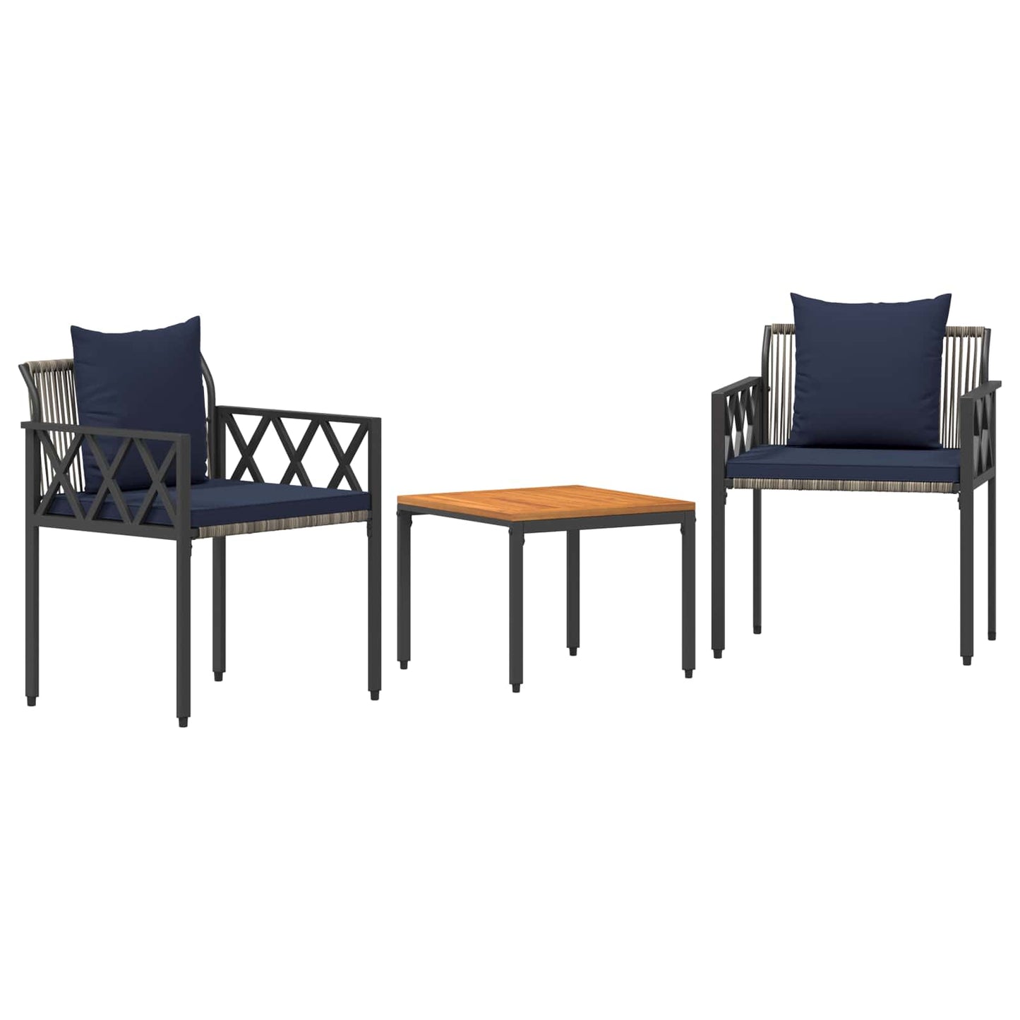 Set Mobili da Esterno 3 pcs Grigio e Blu Navy polyrattan | homemem39