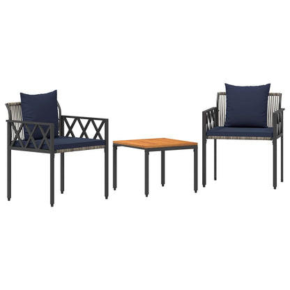 Set Mobili da Esterno 3 pcs Grigio e Blu Navy polyrattan | homemem39