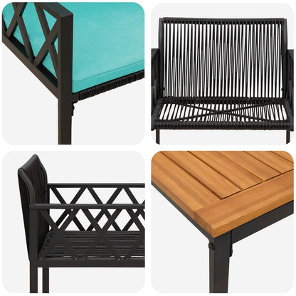 Set Mobili da Esterno 3 pcs Nero e Turchese polyrattan | homemem39