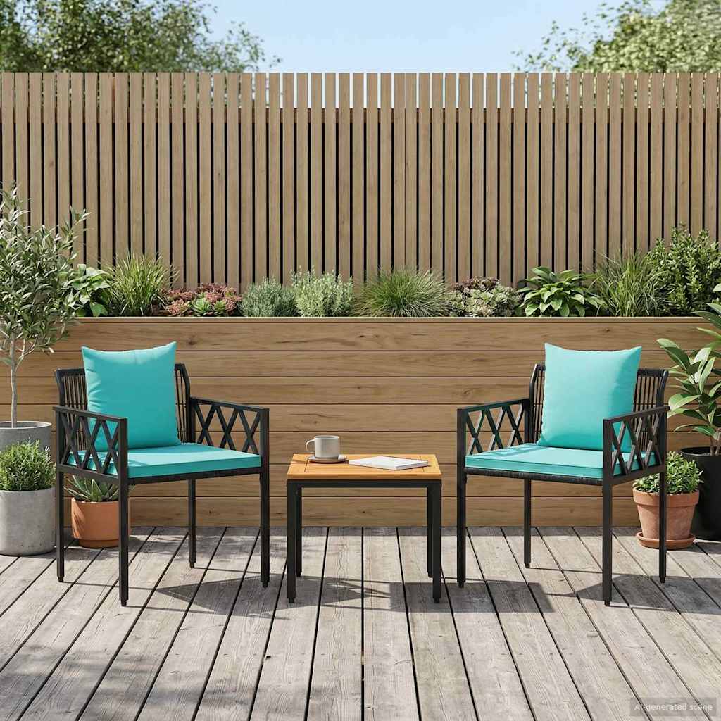 Set Mobili da Esterno 3 pcs Nero e Turchese polyrattan | homemem39