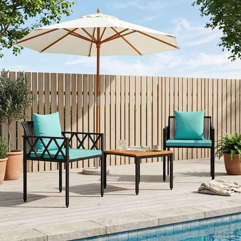 Set Mobili da Esterno 3 pcs Nero e Turchese polyrattan | homemem39