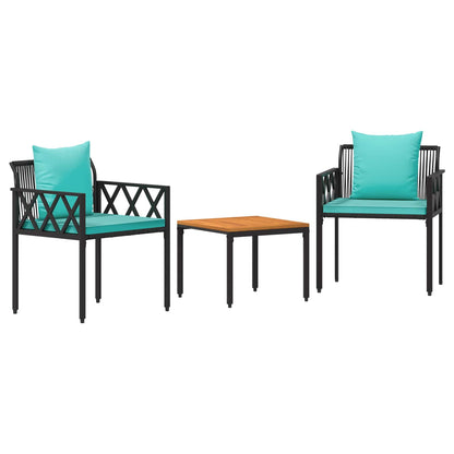Set Mobili da Esterno 3 pcs Nero e Turchese polyrattan | homemem39