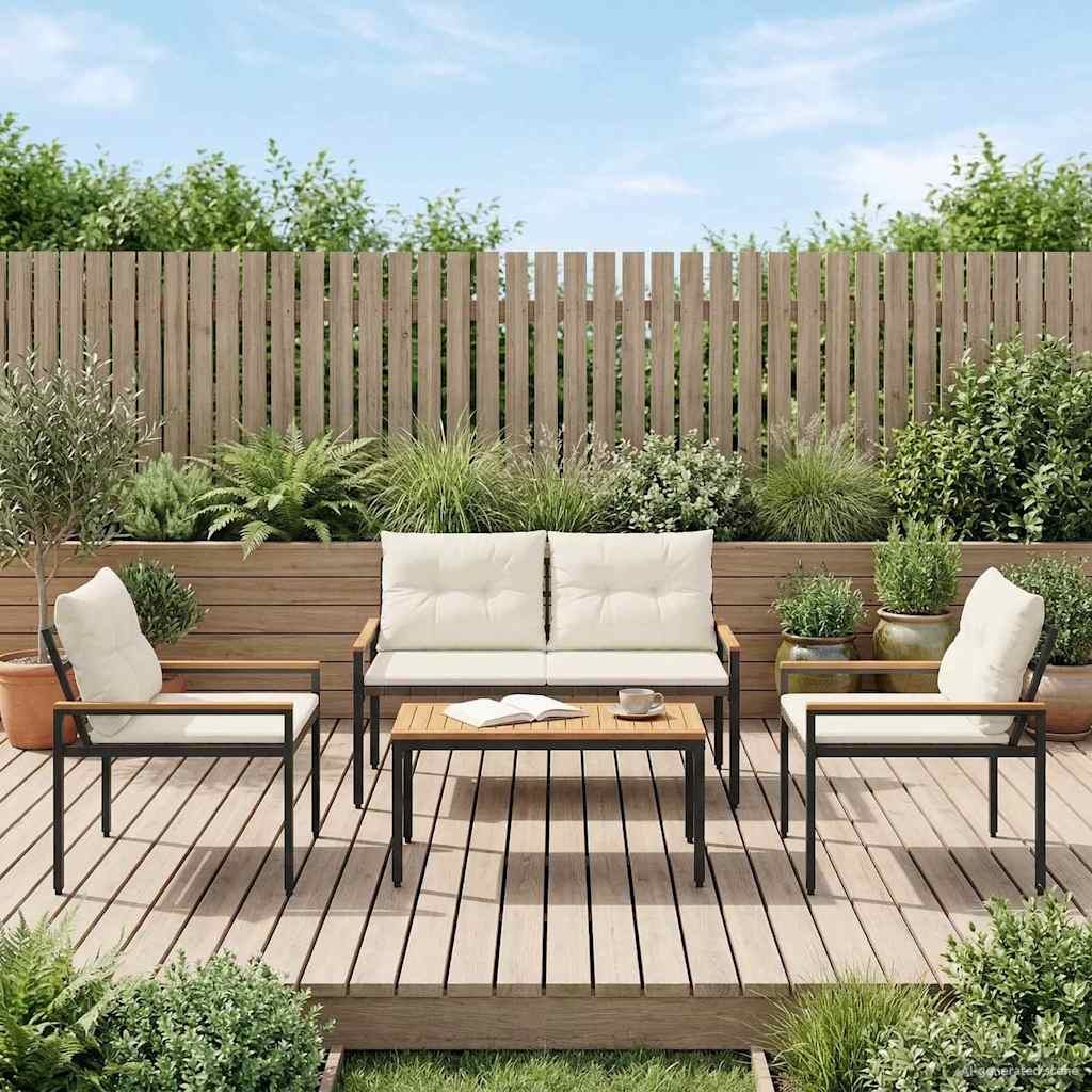 Set Mobili da Esterno 4 pcs Bianco Crema polyrattan
