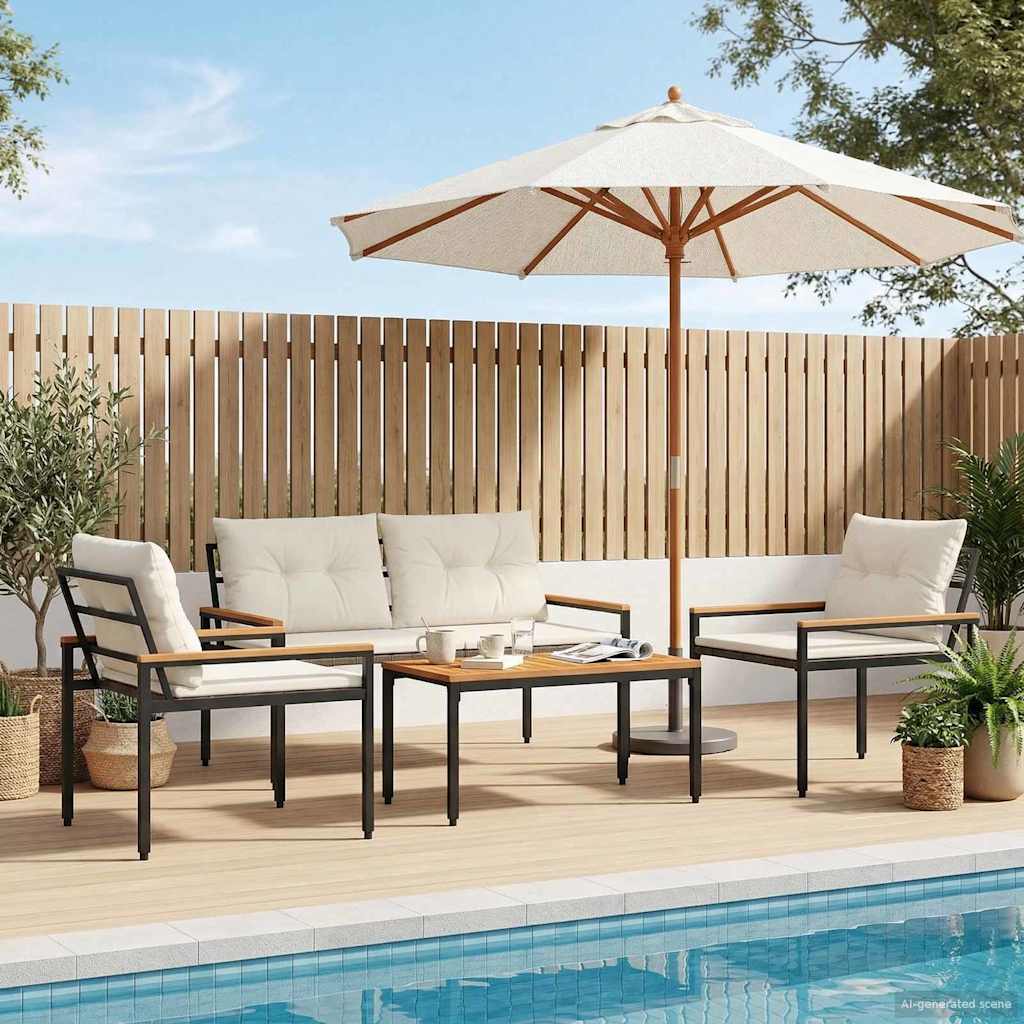 Set Mobili da Esterno 4 pcs Bianco Crema polyrattan | homemem39