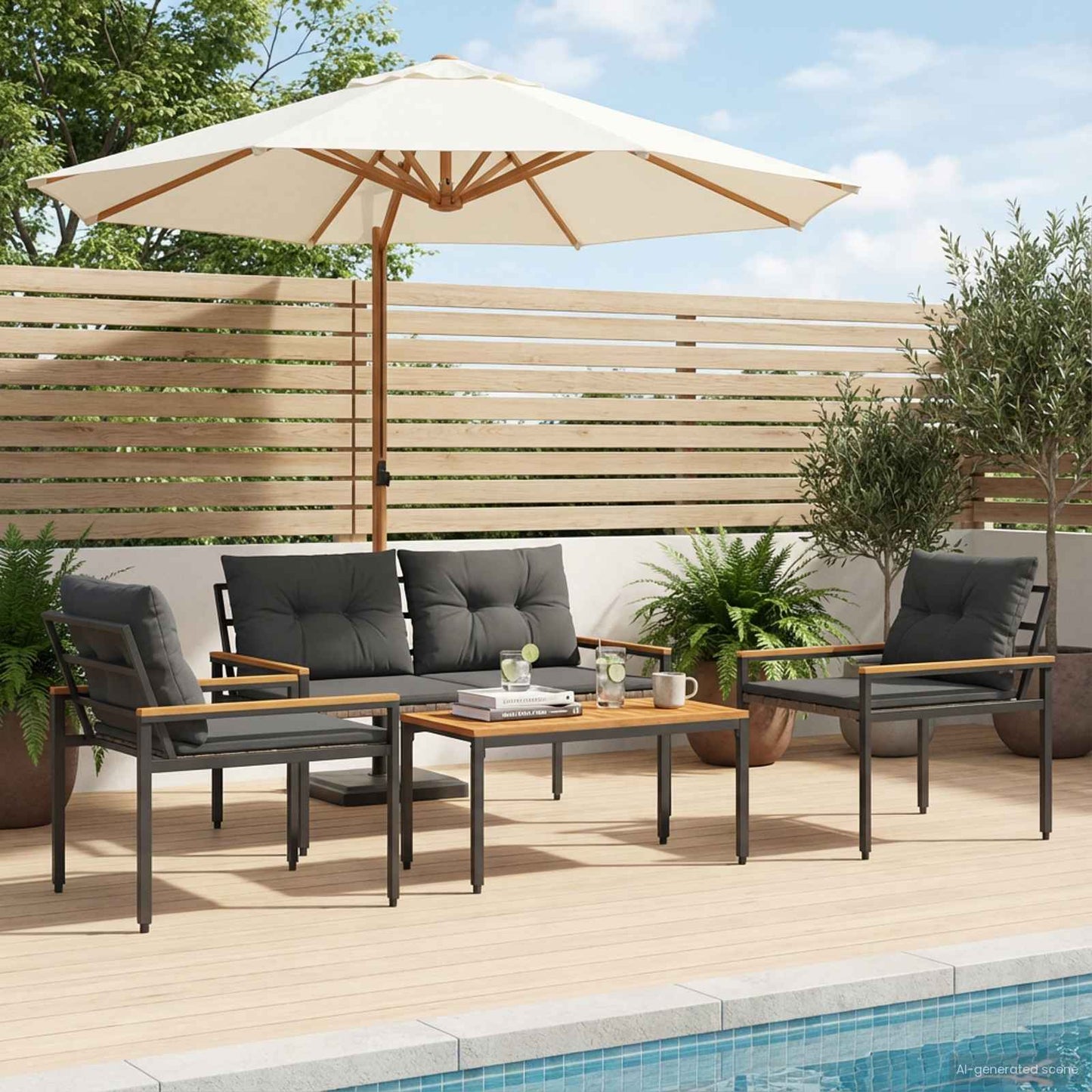 Set Mobili da Esterno 4 pcs Grigio Scuro polyrattan | homemem39