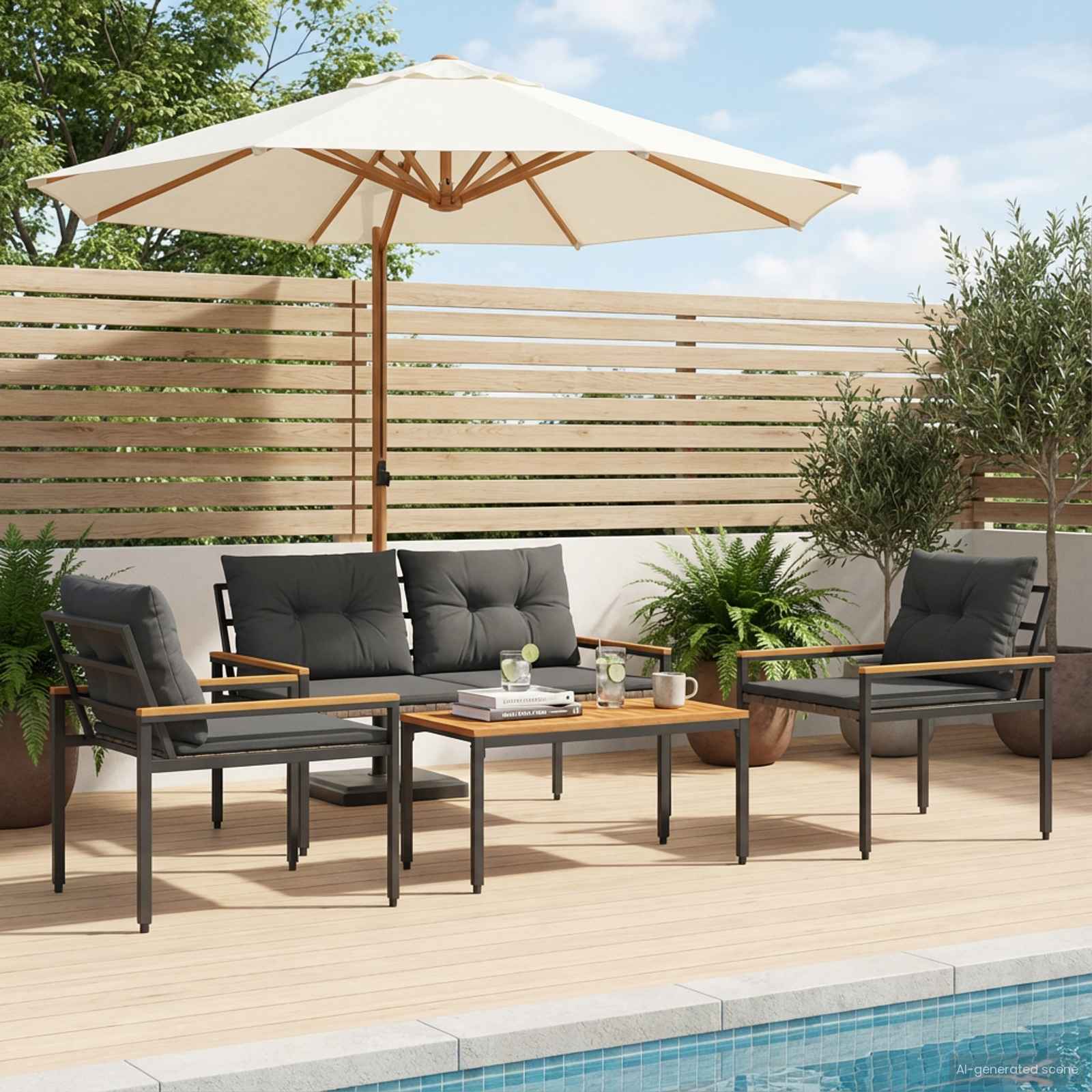 Set Mobili da Esterno 4 pcs Grigio Scuro polyrattan | homemem39
