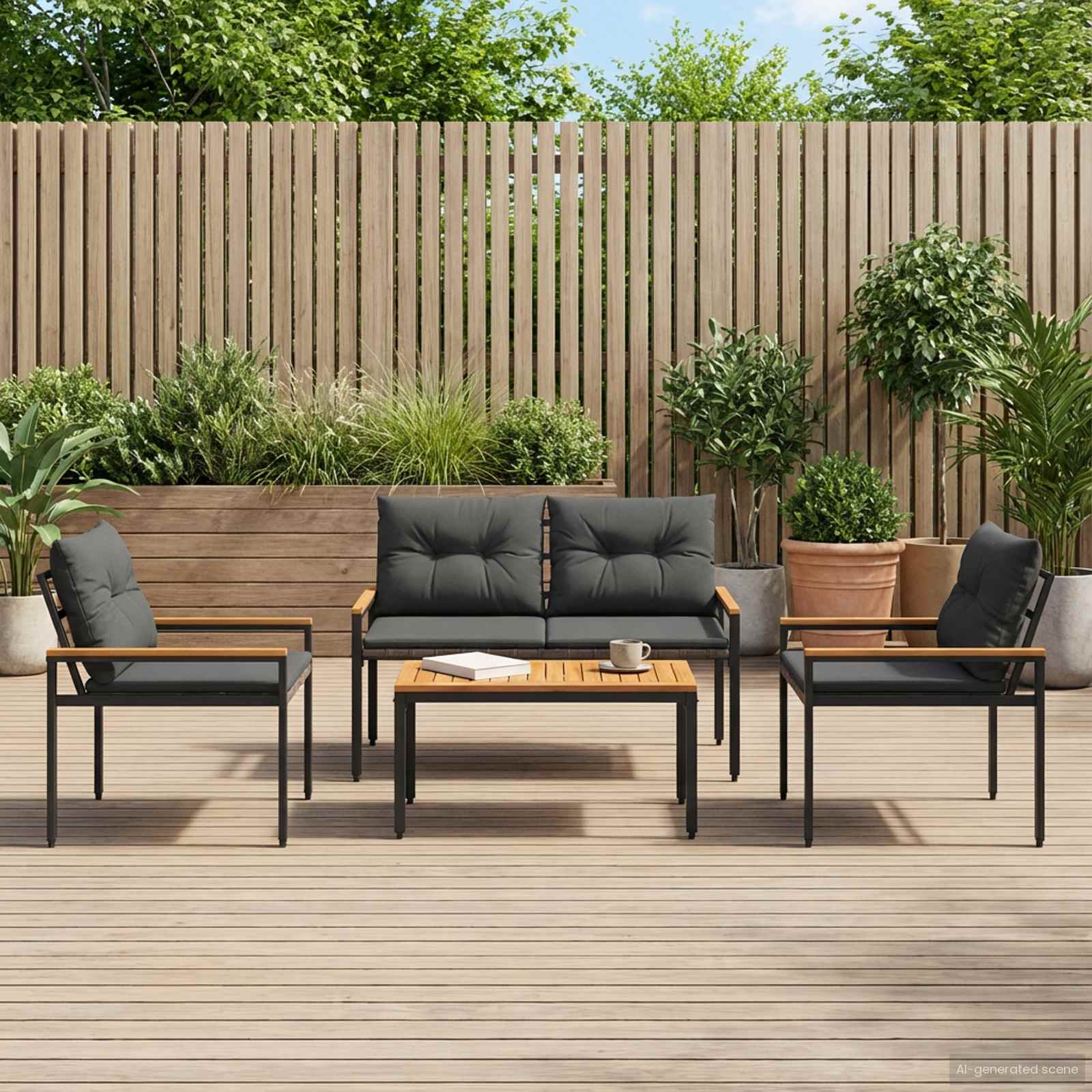Set Mobili da Esterno 4 pcs Grigio Scuro polyrattan | homemem39