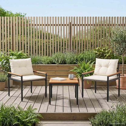Set Mobili da Esterno 3 pcs Bianco Crema polyrattan | homemem39