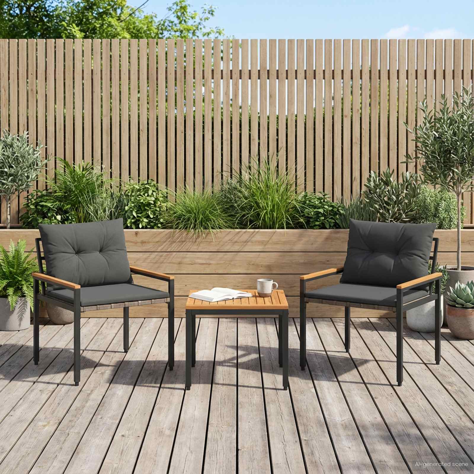 Set Mobili da Esterno 3 pcs Grigio Scuro polyrattan | homemem39