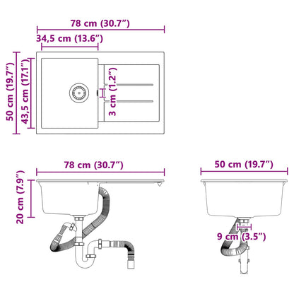 Lavello Bianco 780 x 500 mm 80% Quarzo e 20% Resina