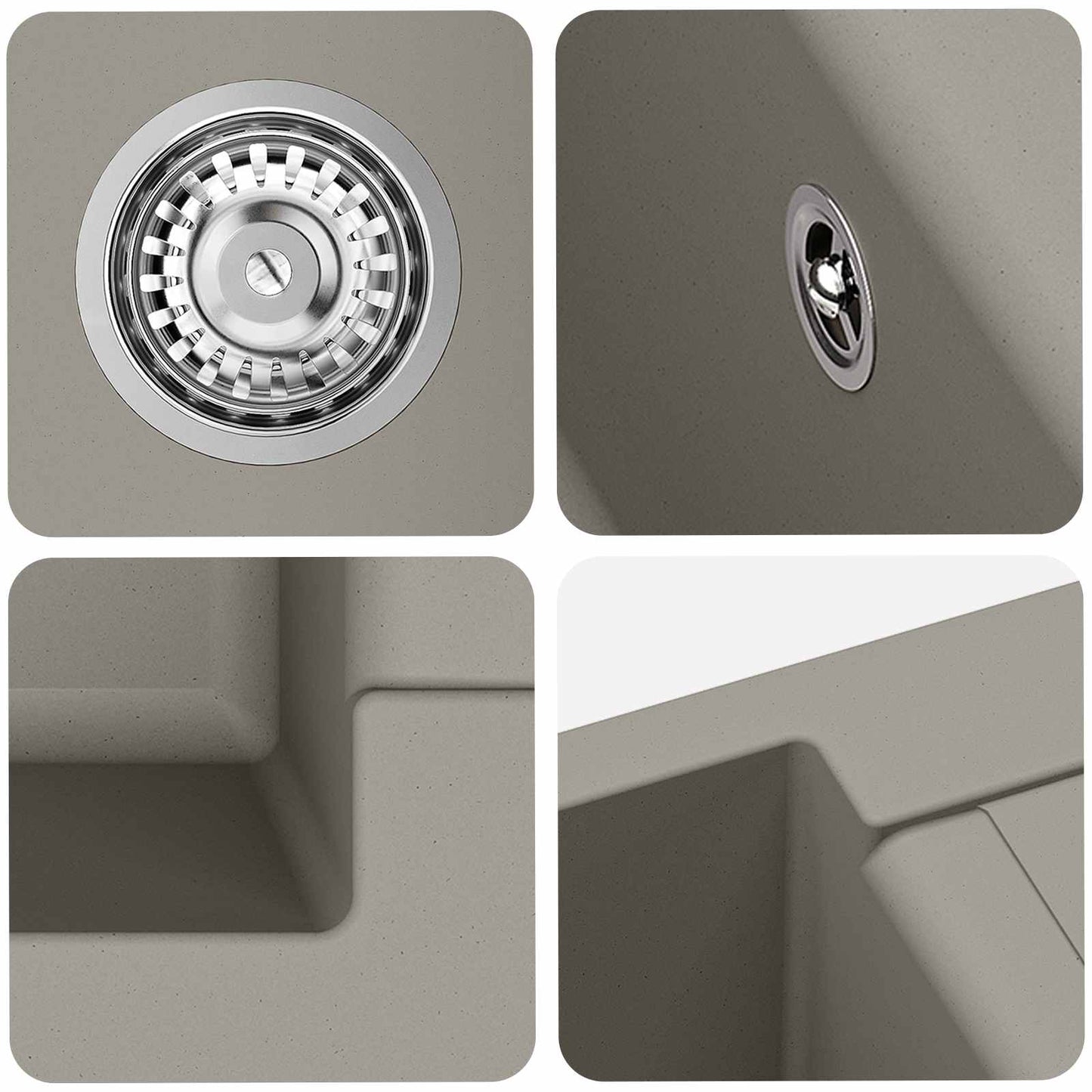 Lavello Grigio 620 x 500 mm 80% Quarzo e 20% Resina