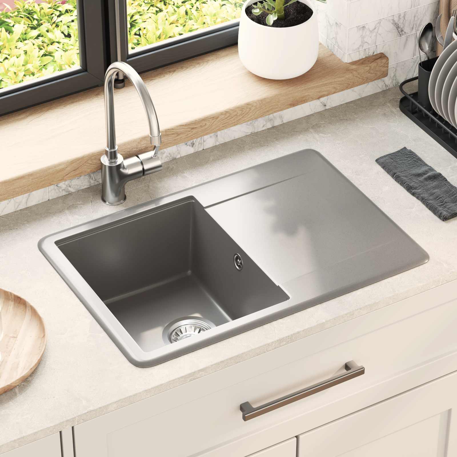 Lavello Grigio 670 x 460 mm 80% Quarzo e 20% Resina | homemem39