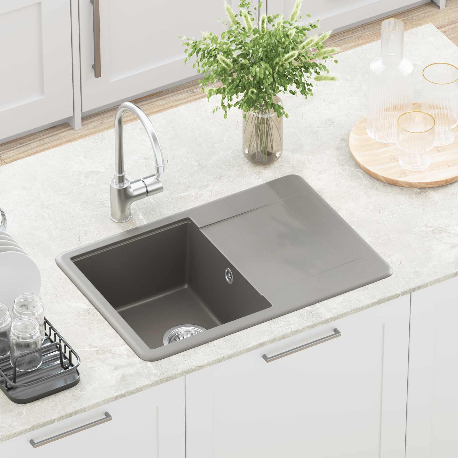 Lavello Grigio 670 x 460 mm 80% Quarzo e 20% Resina | homemem39