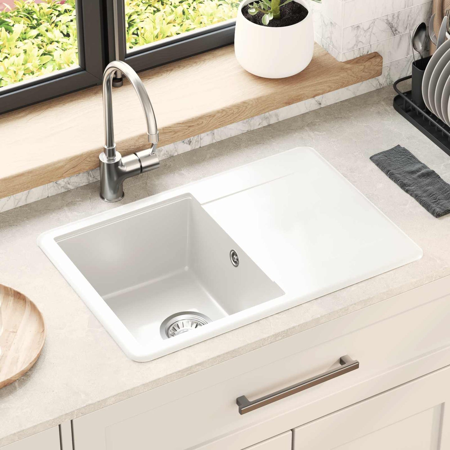 Lavello Bianco 670 x 460 mm 80% Quarzo e 20% Resina | homemem39