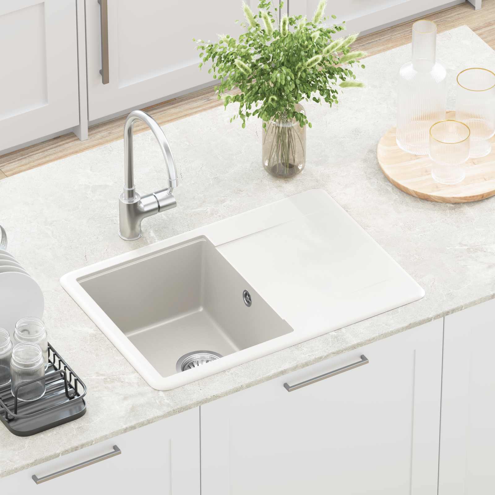 Lavello Bianco 670 x 460 mm 80% Quarzo e 20% Resina | homemem39