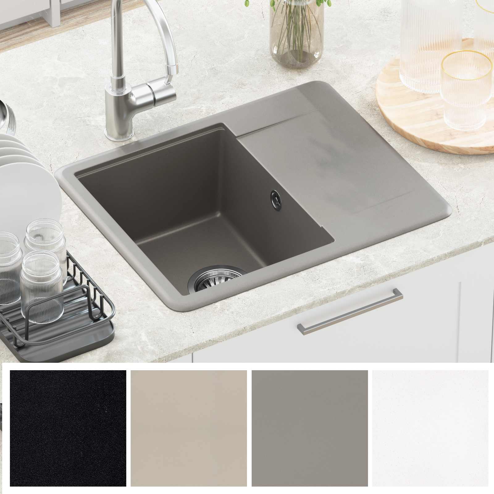 Lavello Grigio 560 x 460 mm 80% Quarzo e 20% Resina | homemem39