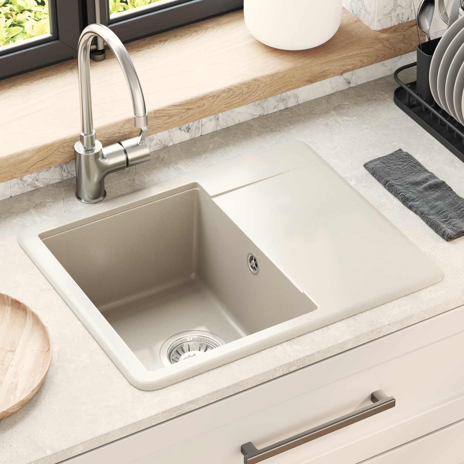 Lavello Beige 560 x 460 mm 80% Quarzo e 20% Resina | homemem39