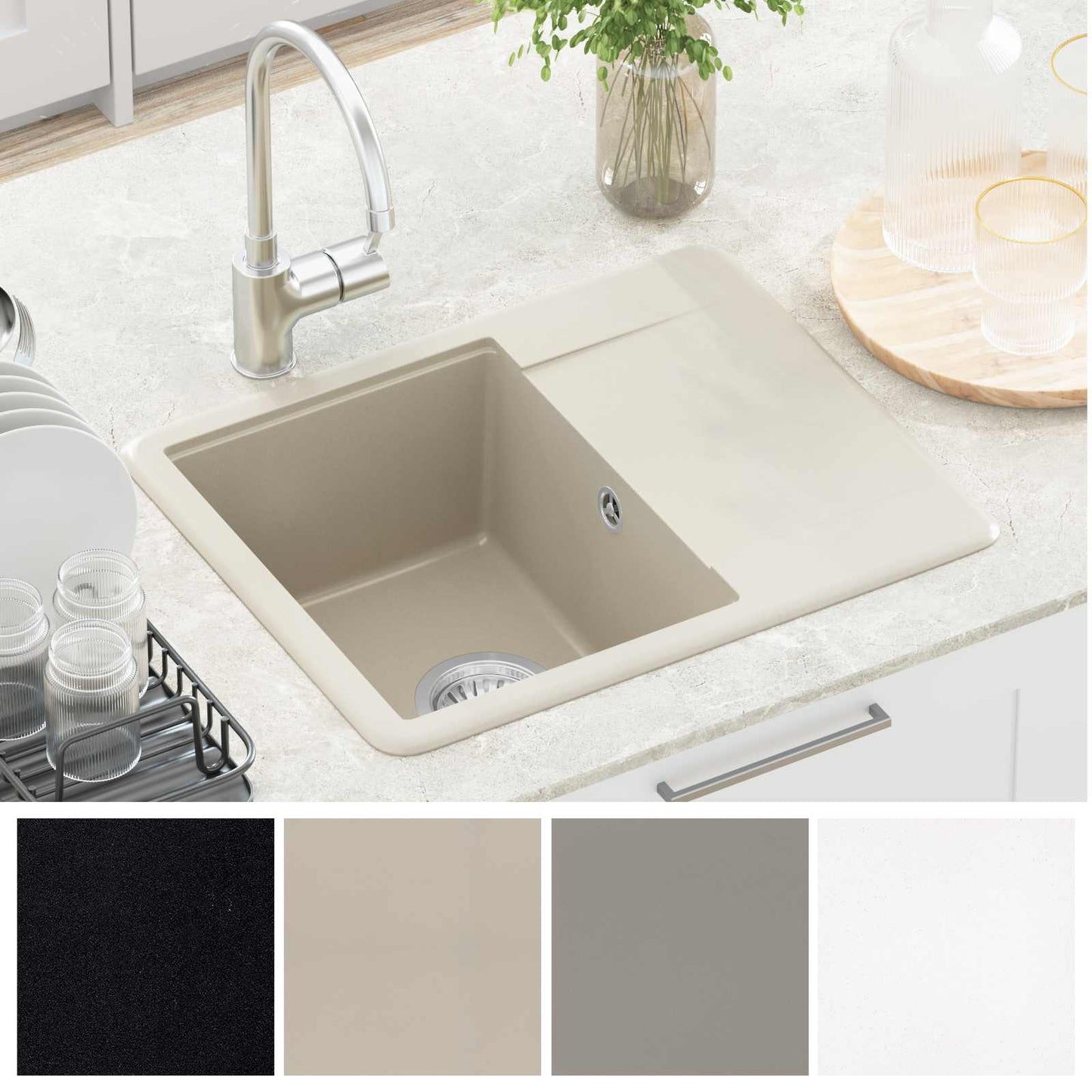 Lavello Beige 560 x 460 mm 80% Quarzo e 20% Resina | homemem39