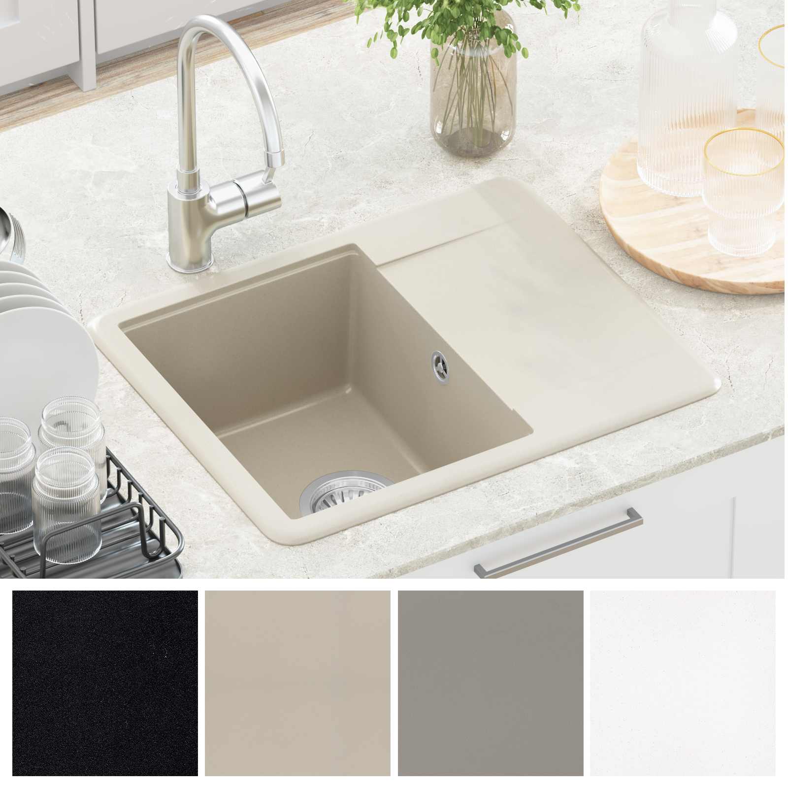 Lavello Beige 560 x 460 mm 80% Quarzo e 20% Resina | homemem39