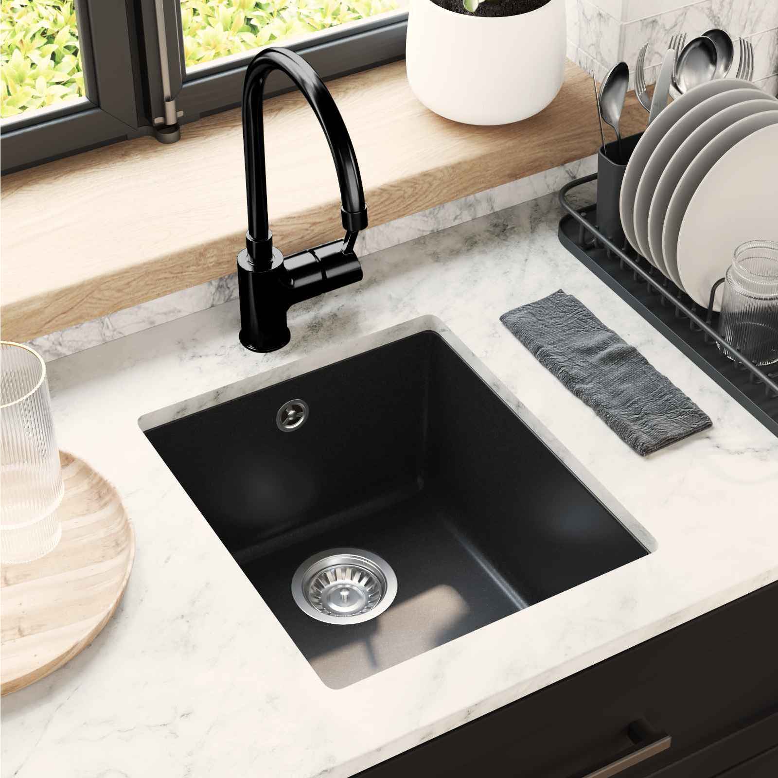 Lavello Nero 370 x 460 mm 80% Quarzo e 20% Resina | homemem39