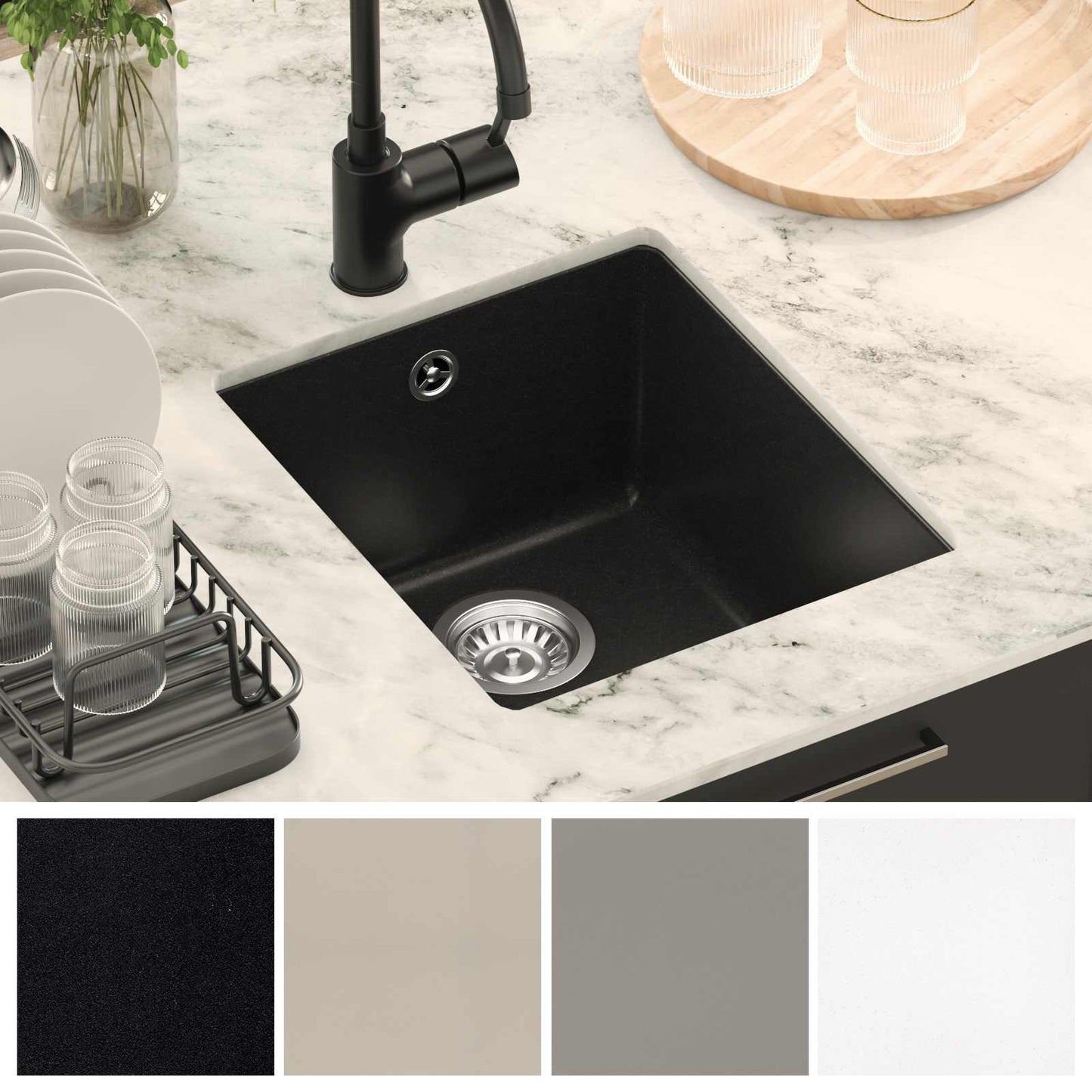 Lavello Nero 370 x 460 mm 80% Quarzo e 20% Resina | homemem39