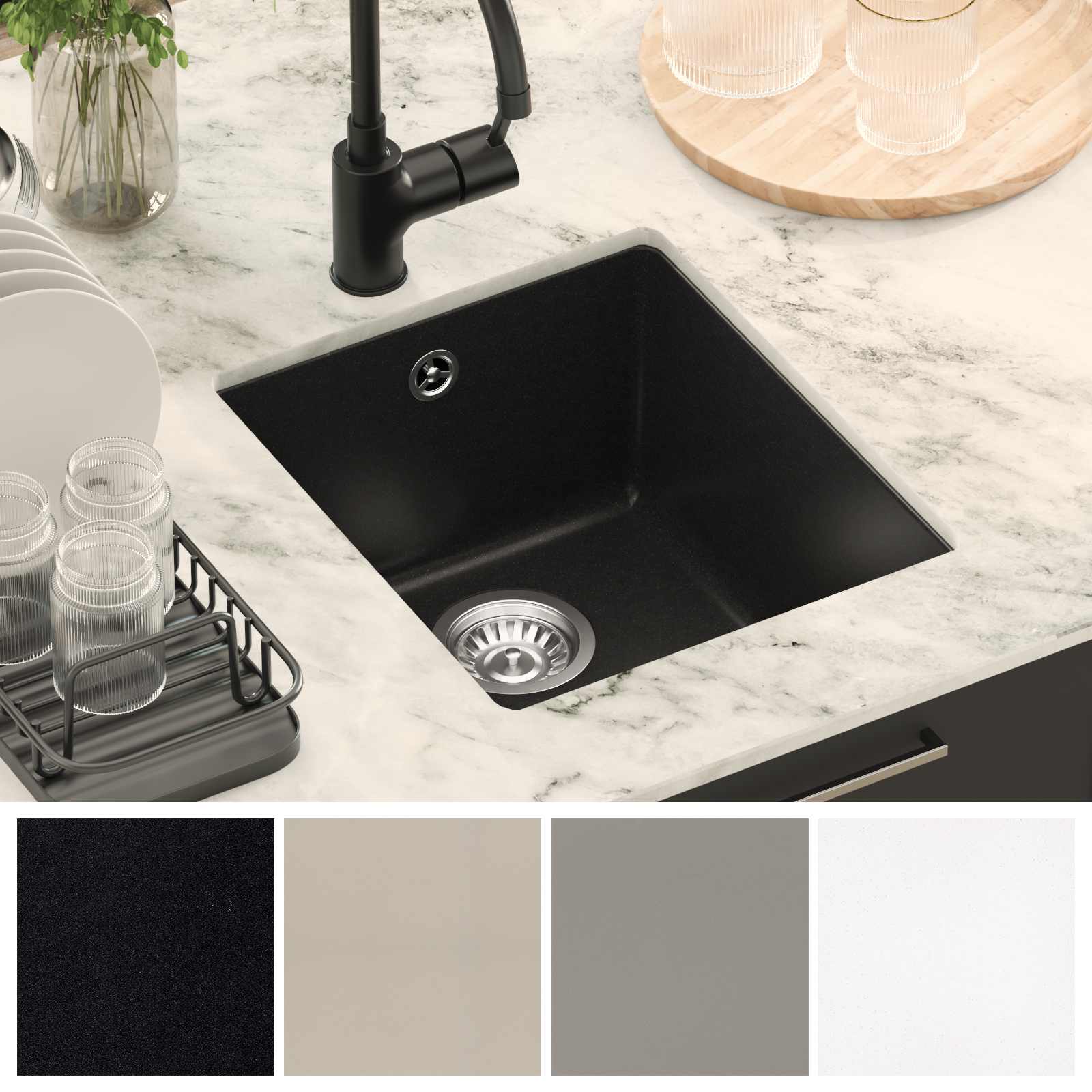 Lavello Nero 370 x 460 mm 80% Quarzo e 20% Resina | homemem39