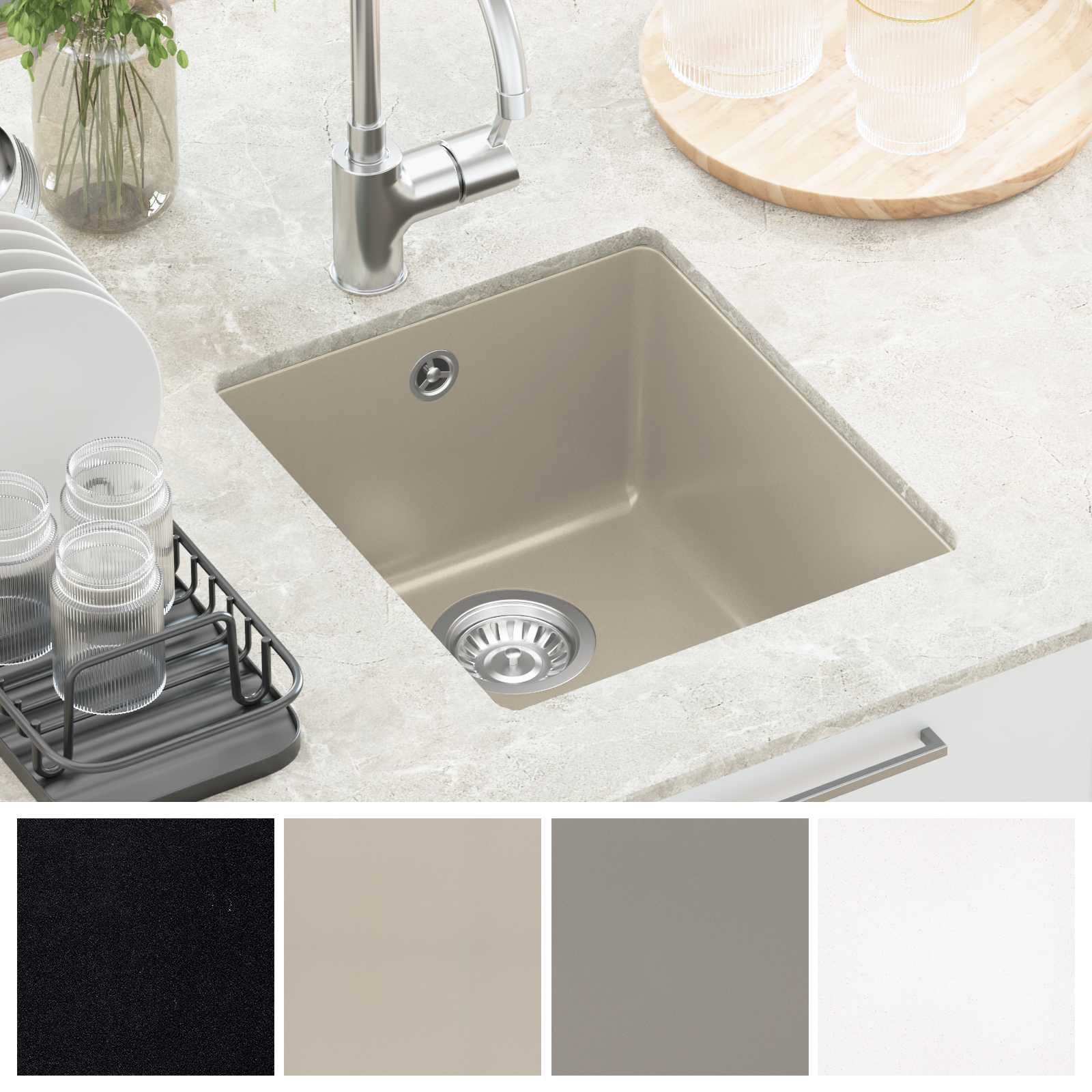 Lavello Beige 370 x 460 mm 80% Quarzo e 20% Resina | homemem39