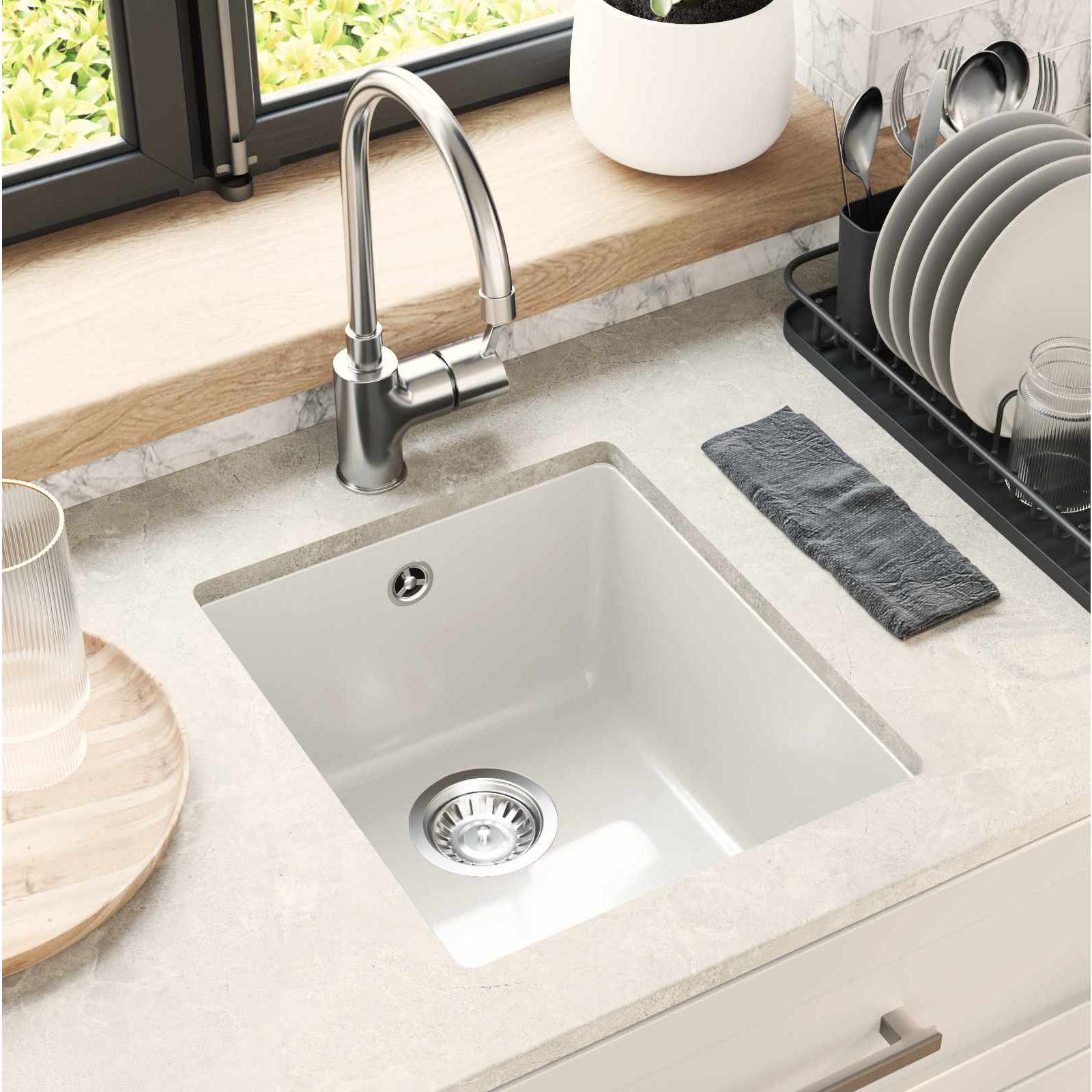 Lavello Bianco 370 x 460 mm 80% Quarzo e 20% Resina | homemem39