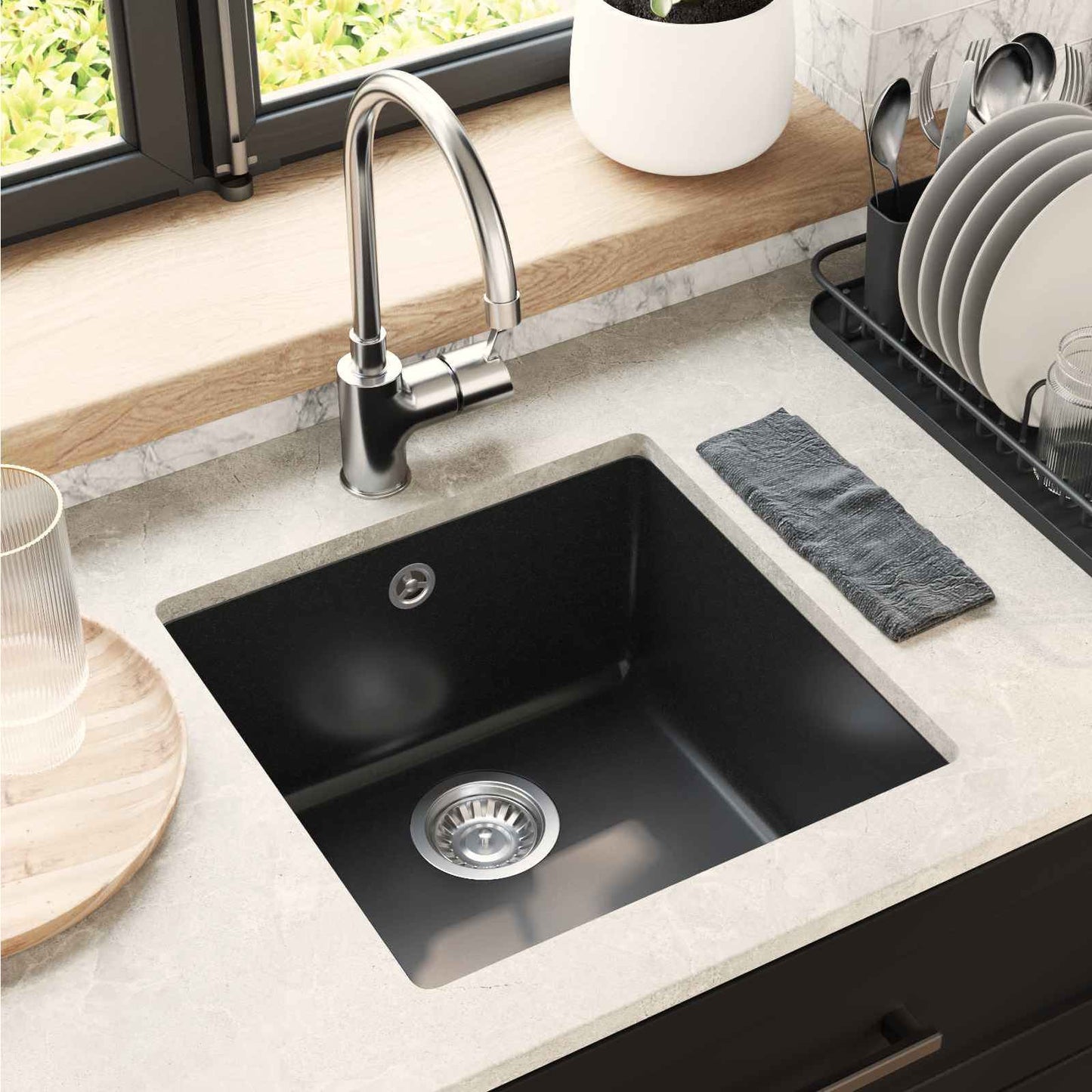 Lavello Nero 430 x 460 mm 80% Quarzo e 20% Resina | homemem39