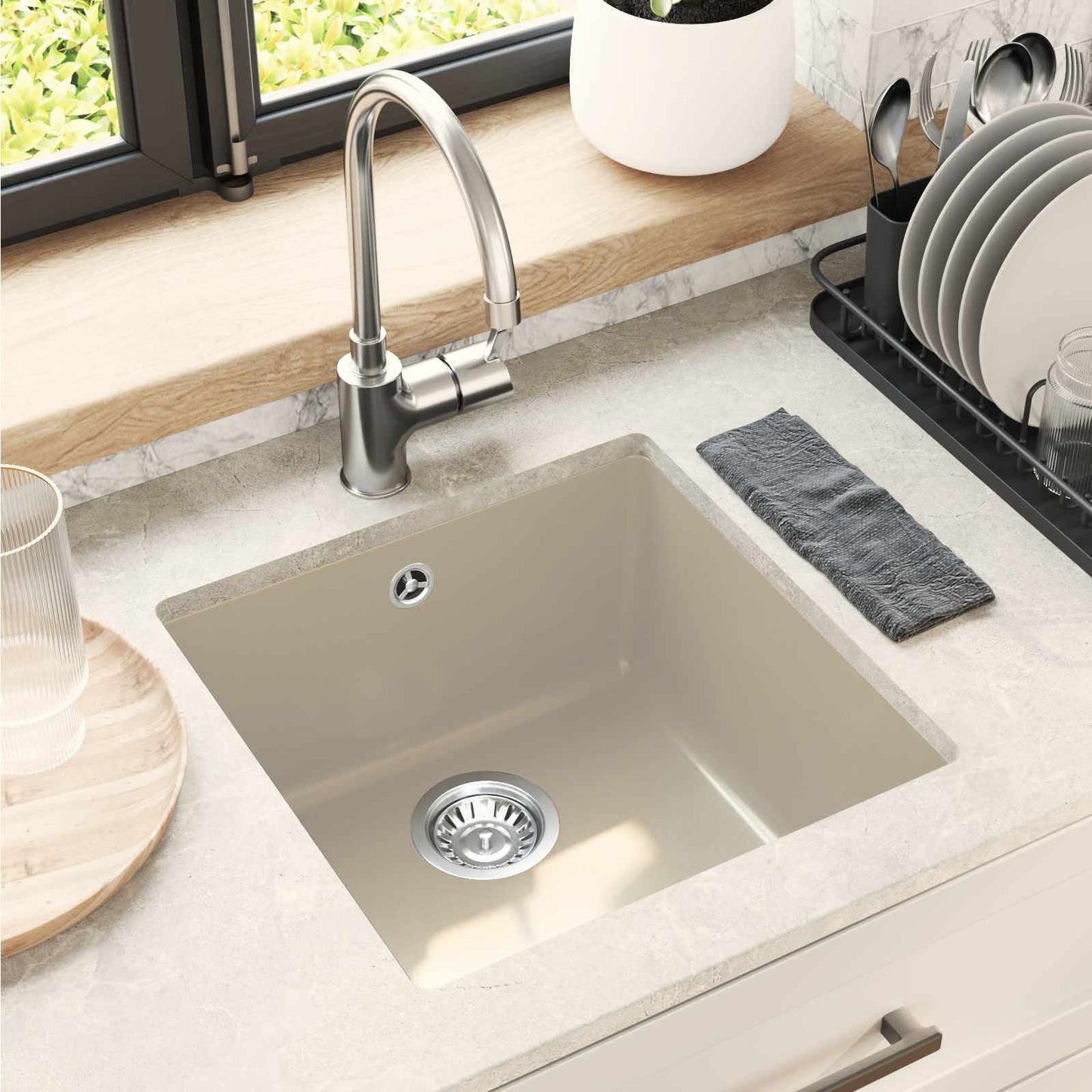 Lavello Beige 430 x 460 mm 80% Quarzo e 20% Resina | homemem39