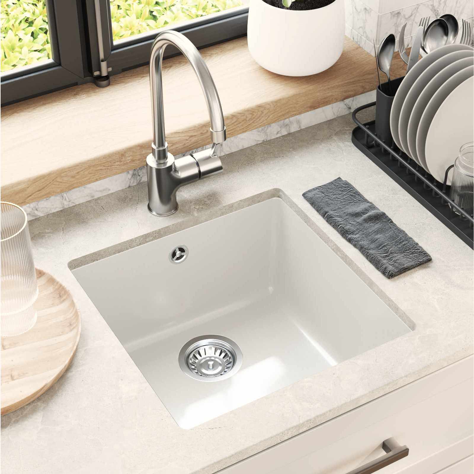 Lavello Bianco 430 x 460 mm 80% Quarzo e 20% Resina | homemem39