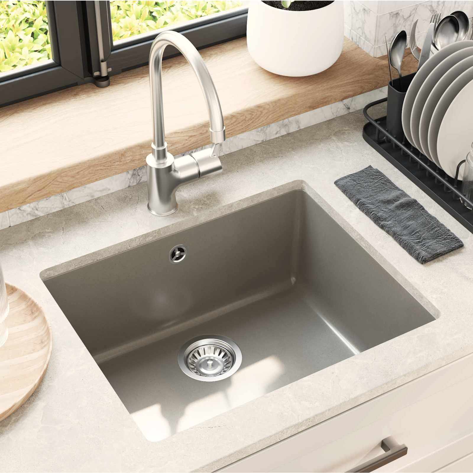 Lavello Grigio 530 x 460 mm 80% Quarzo e 20% Resina | homemem39