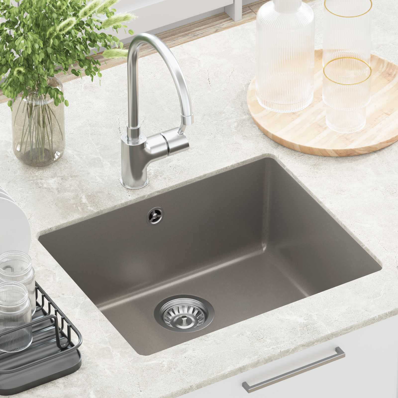 Lavello Grigio 530 x 460 mm 80% Quarzo e 20% Resina | homemem39