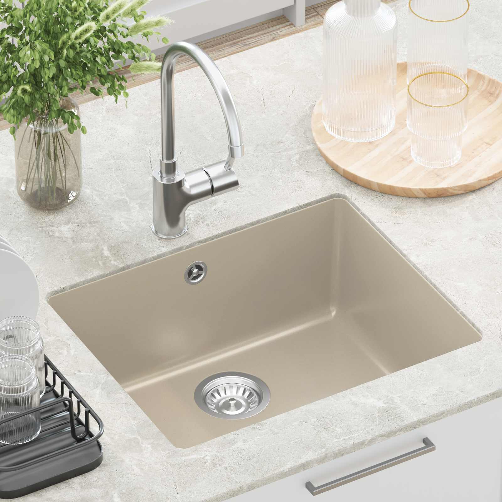 Lavello Beige 530 x 460 mm 80% Quarzo e 20% Resina | homemem39