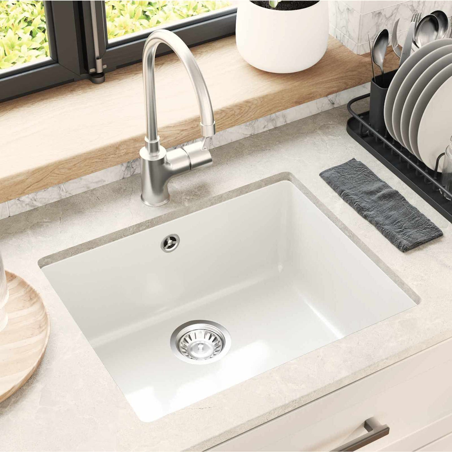 Lavello Bianco 530 x 460 mm 80% Quarzo e 20% Resina | homemem39