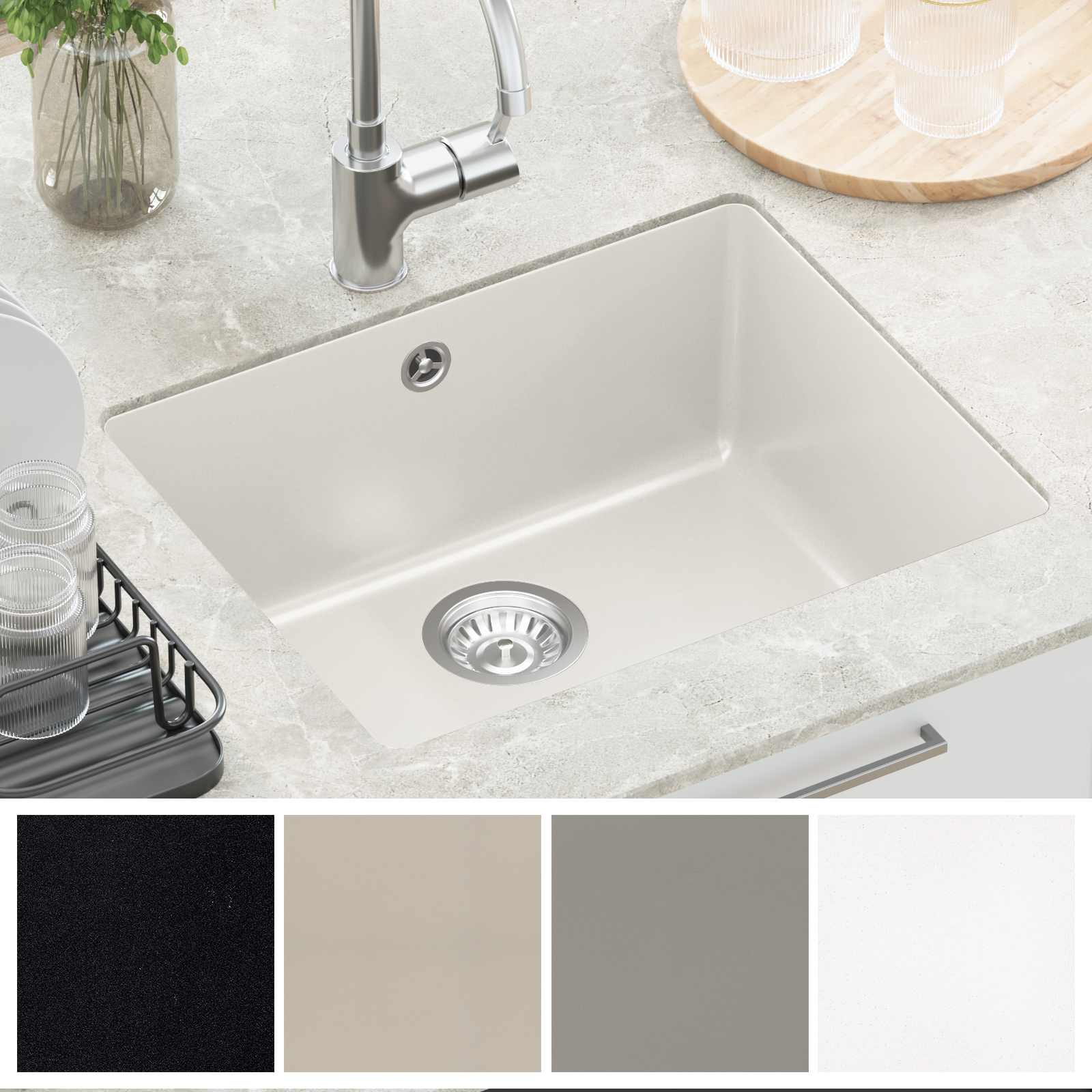 Lavello Bianco 530 x 460 mm 80% Quarzo e 20% Resina | homemem39