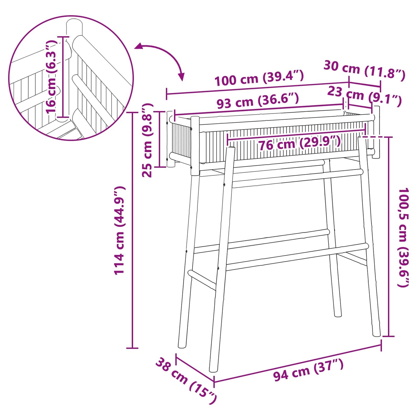Vaso da Giardino con Supporto Naturale 100 x 38 x 114 cm Bambù | homemem39